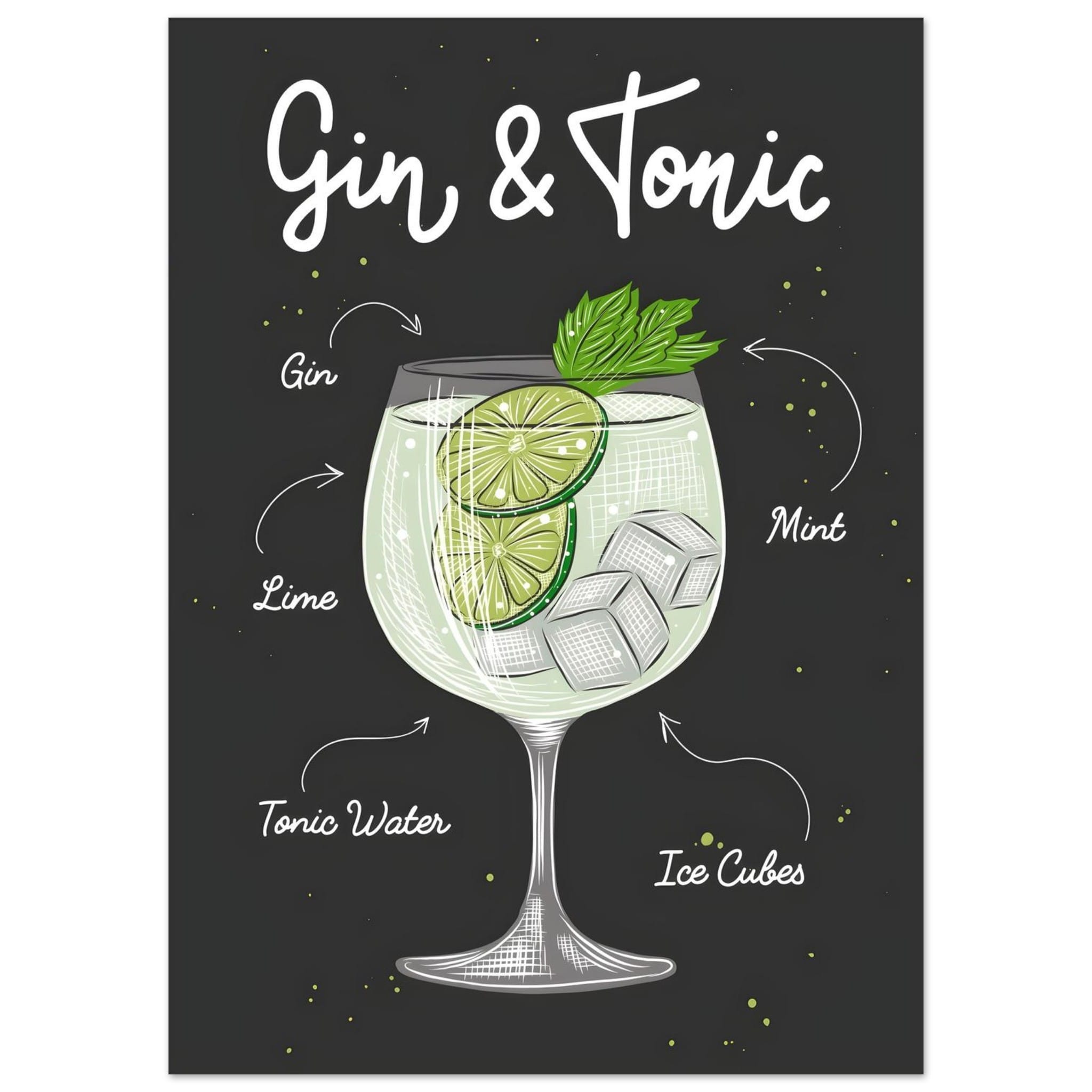 Artfulprints Gin Tonic cocktail – Illustratie poster 50x70 cm