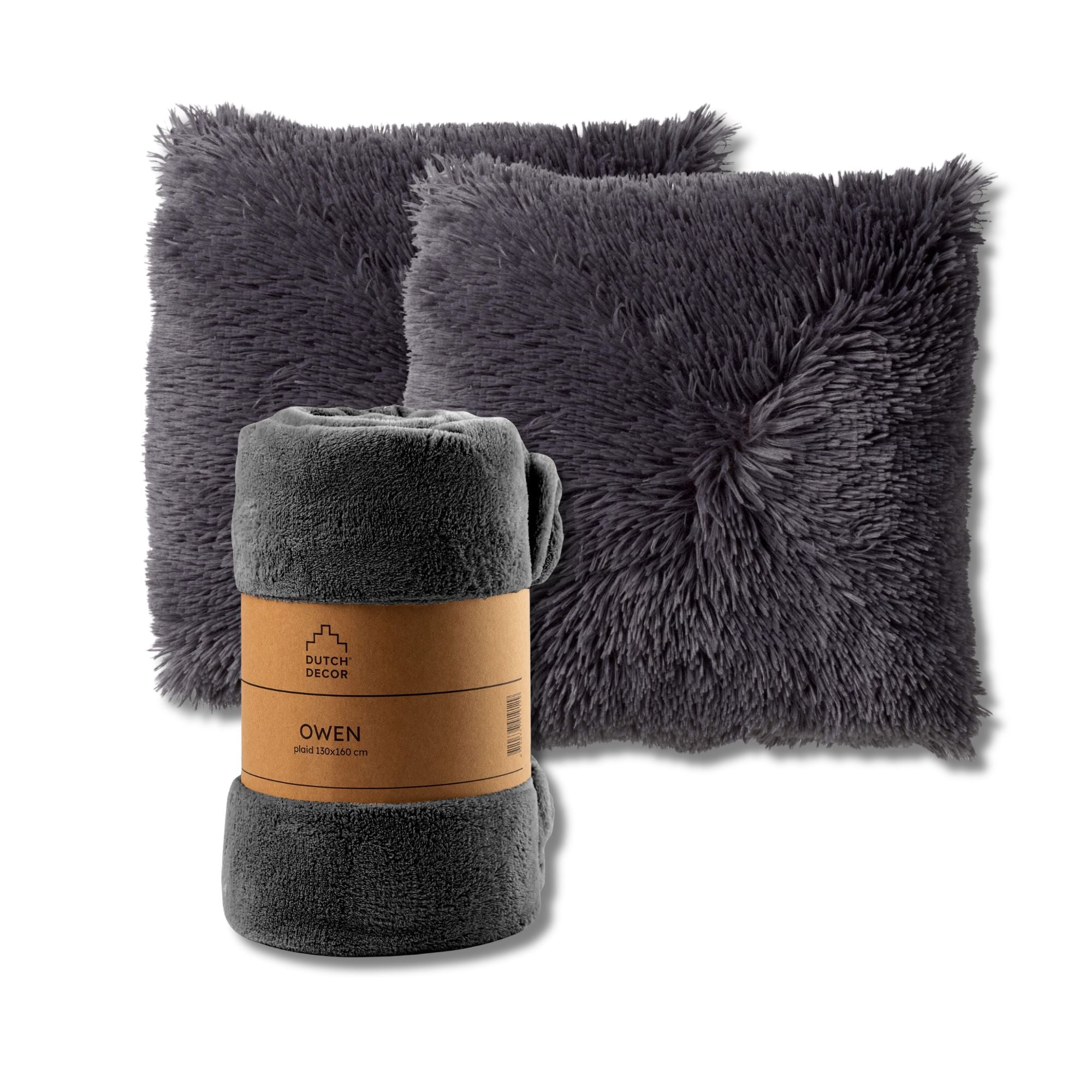 VOORDEELSET - 3-delig - Fluffy & Owen - 2 sierkussens 45x45 cm - 1 pla