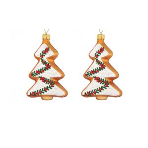 Dagmara kerstdecoratie – vorm van peperkoekkerstbomen – glas – set van Dagmara kerstdecoratie – vorm van peperkoekkerstbomen – glas – set van