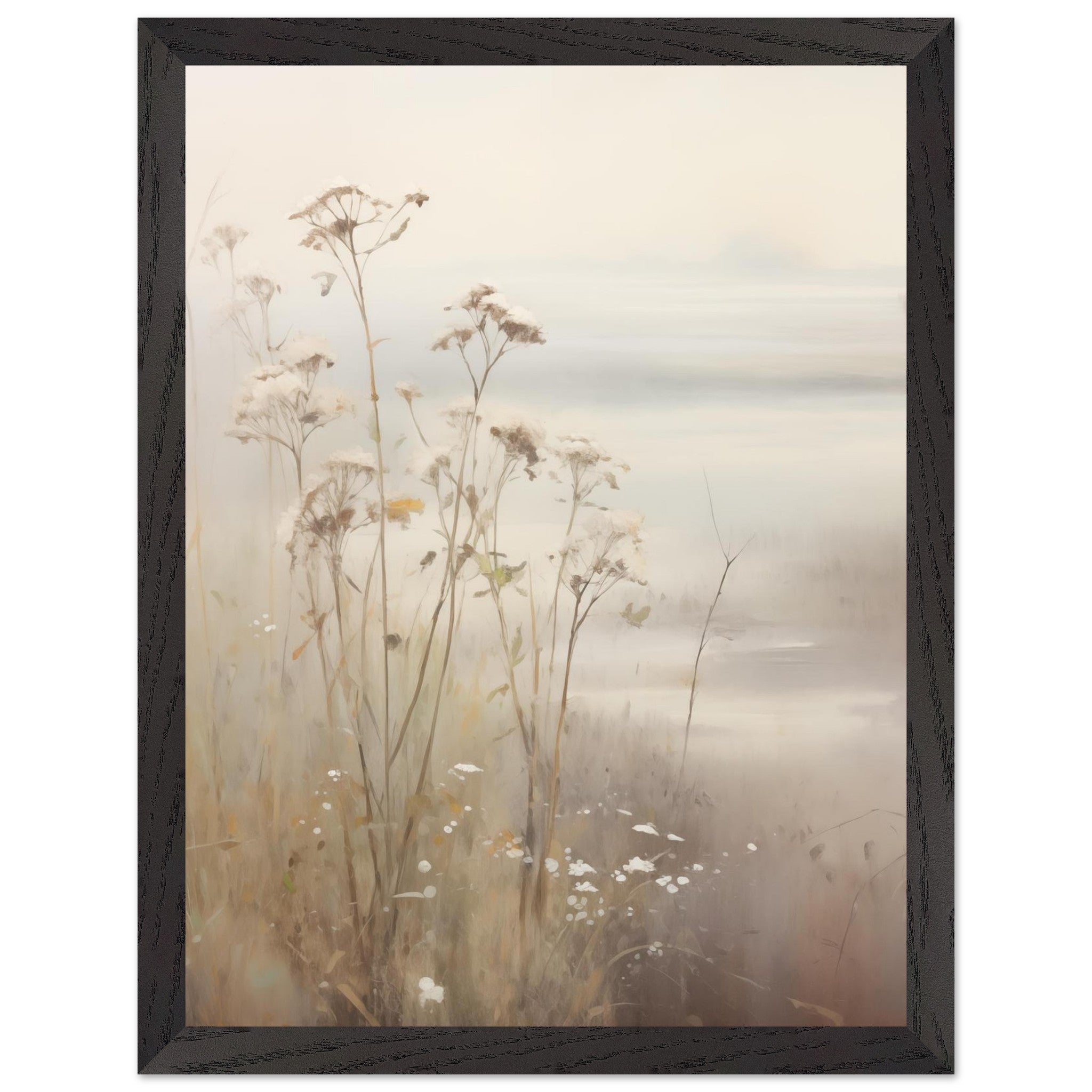 Artfulprints Poster met Lijst Foggy flowerfield 2 - 30x40 cm - Taupe