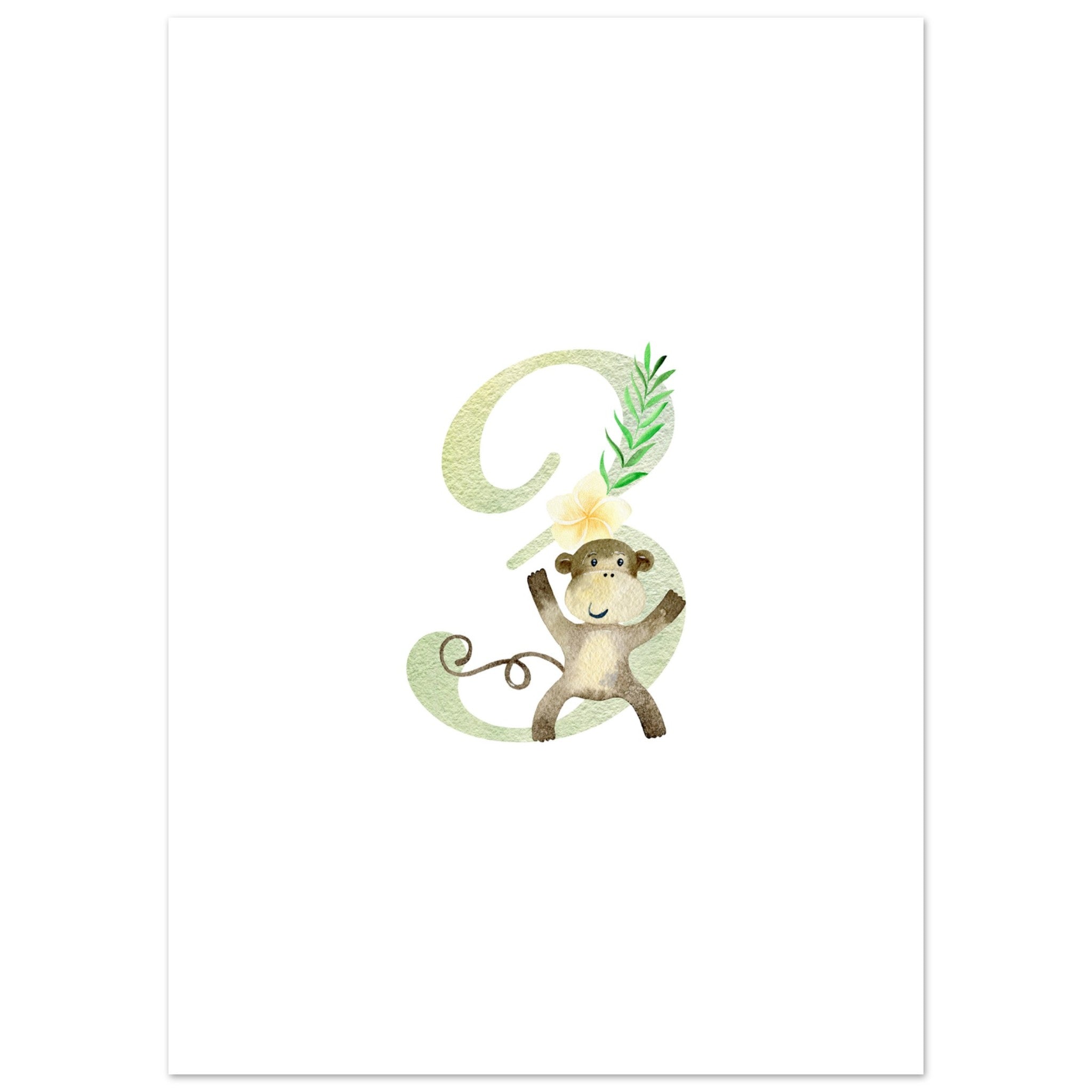Artfulprints Poster Cijfer 3 kinderkamer - 50x70 cm - Meerkleurig