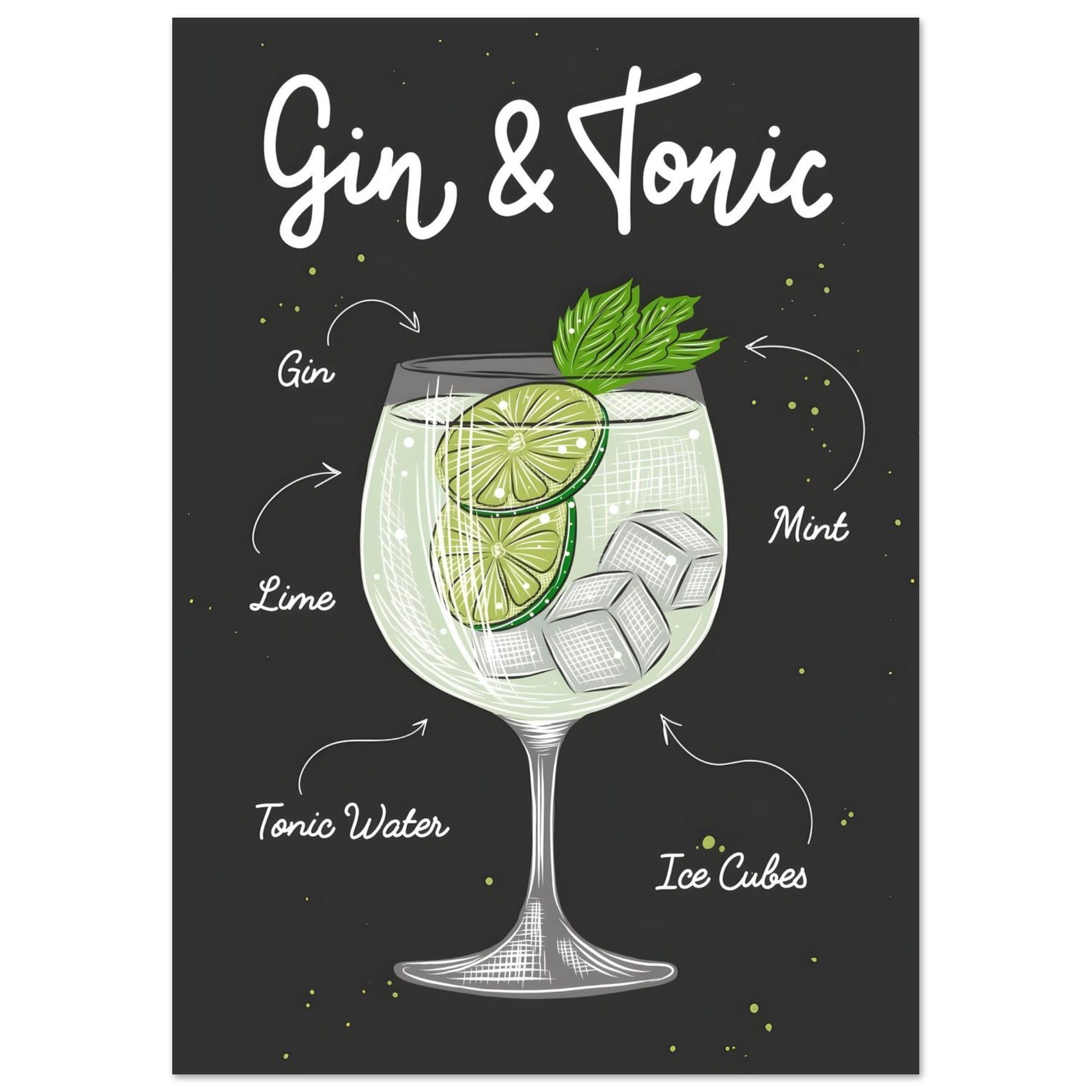 Artfulprints Gin Tonic cocktail – Illustratie poster A4 21x29.7 cm