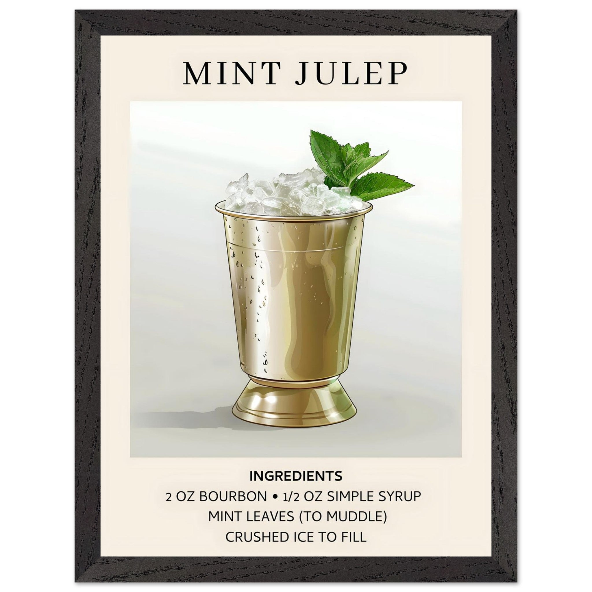 Artfulprints Poster met Lijst Mint Julep cocktail - Ingredients - 30x4