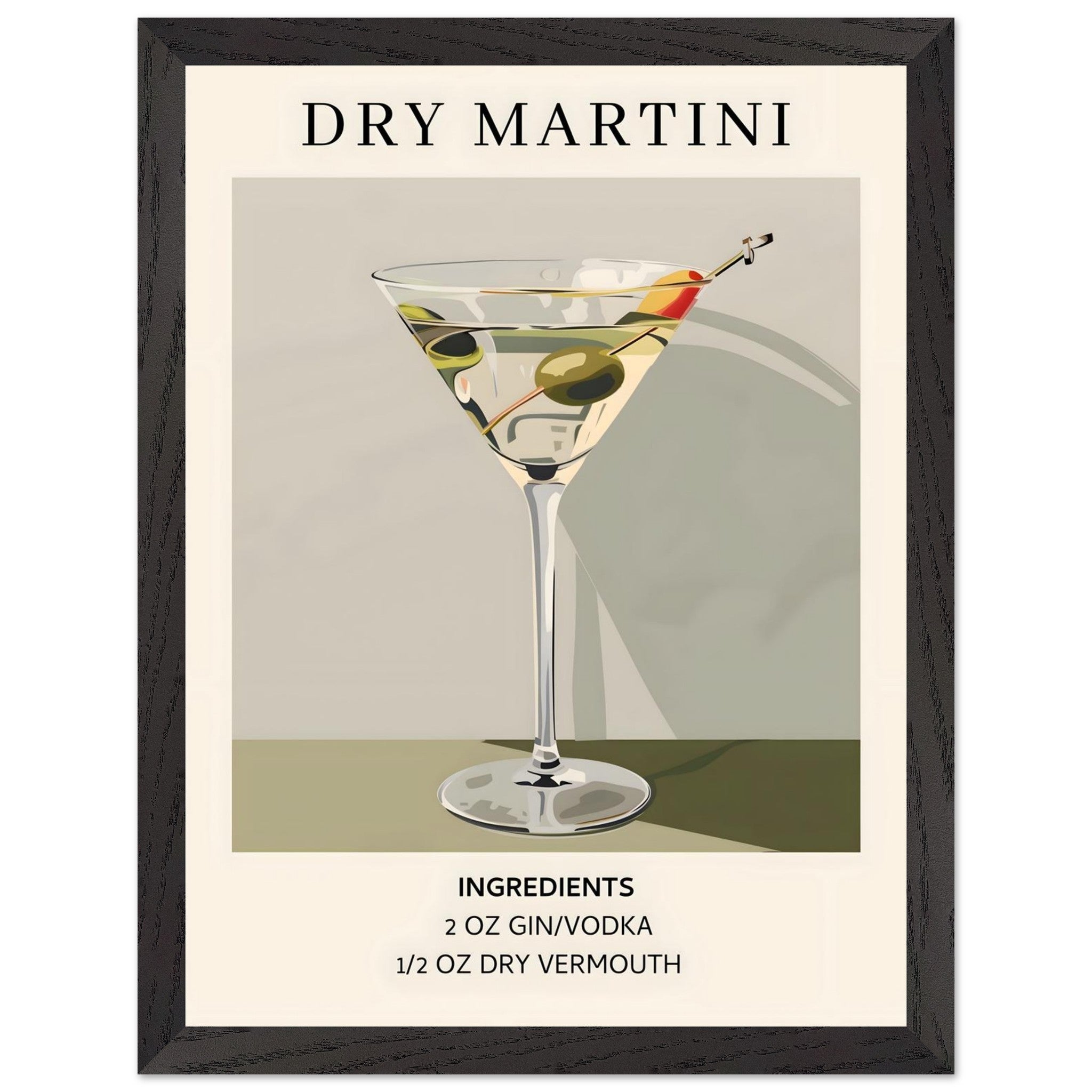Artfulprints Poster met Lijst Dry Martini cocktail - Ingrediënten - 30