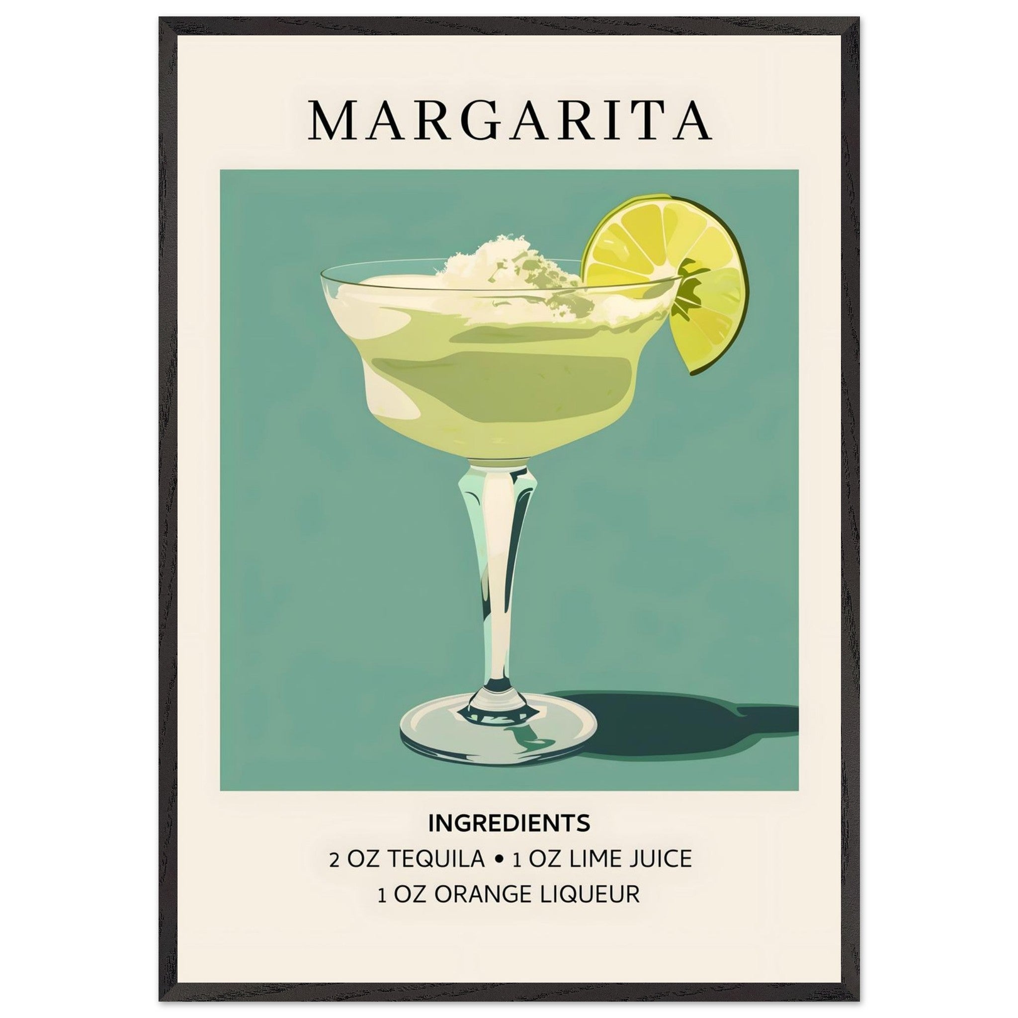 Artfulprints Poster met Lijst Margarita cocktail - Ingrediënten - 70x1