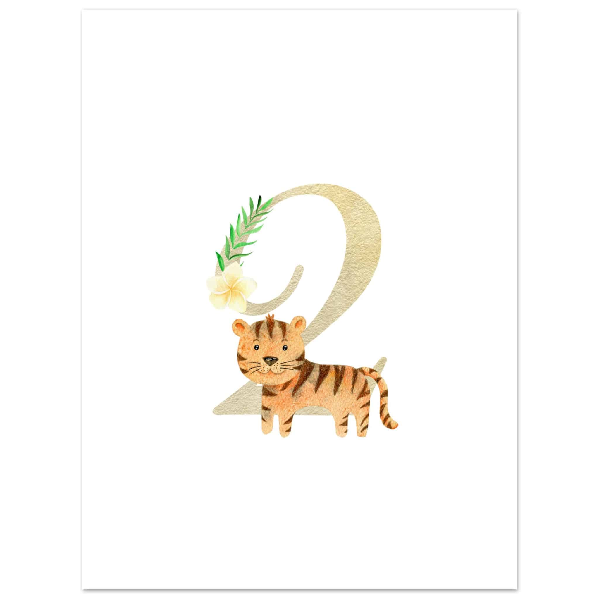 Artfulprints Poster Cijfer 2 kinderkamer - 30x40 cm - Meerkleurig