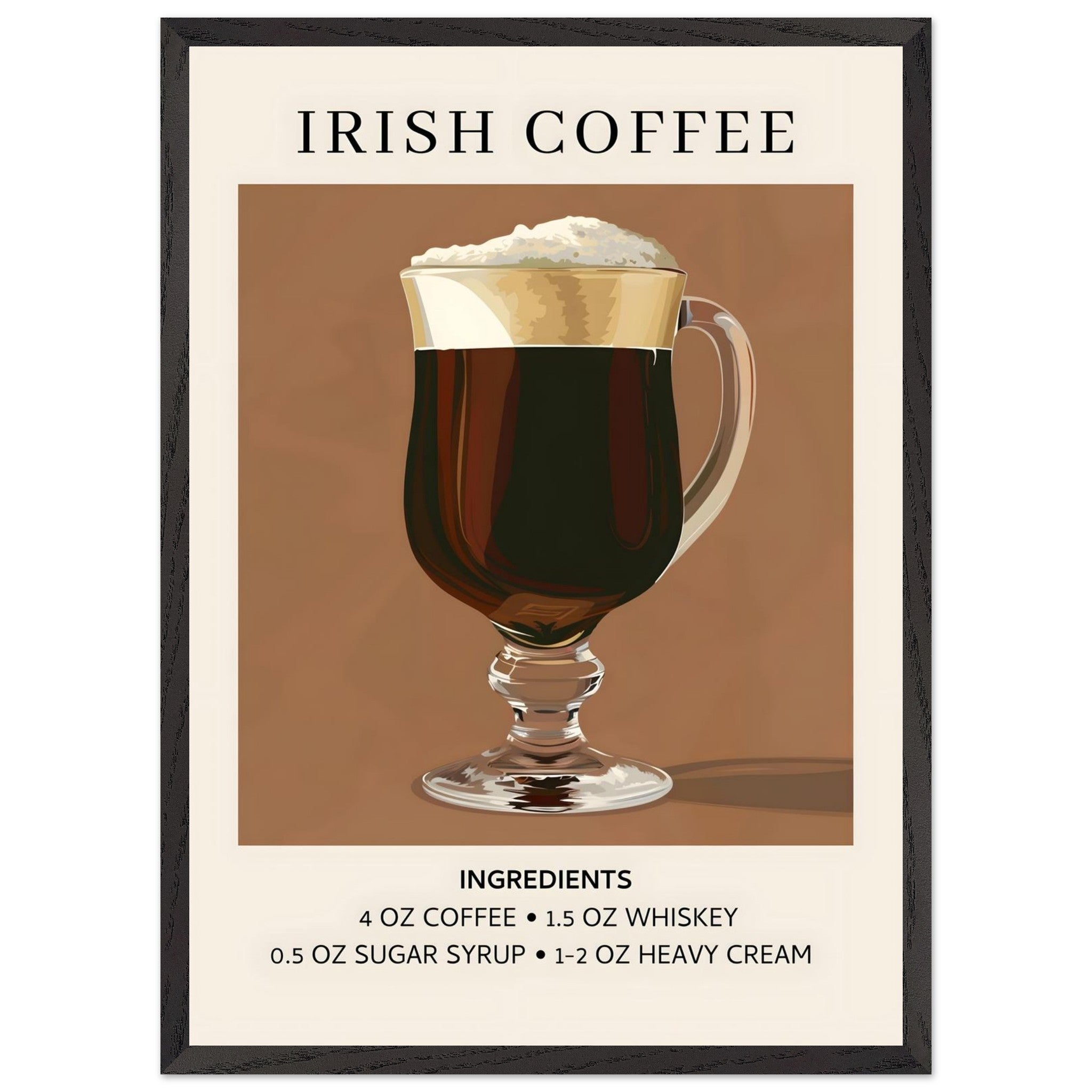 Artfulprints Poster met Lijst Irish Coffee - Ingrediënten - 50x70 cm -