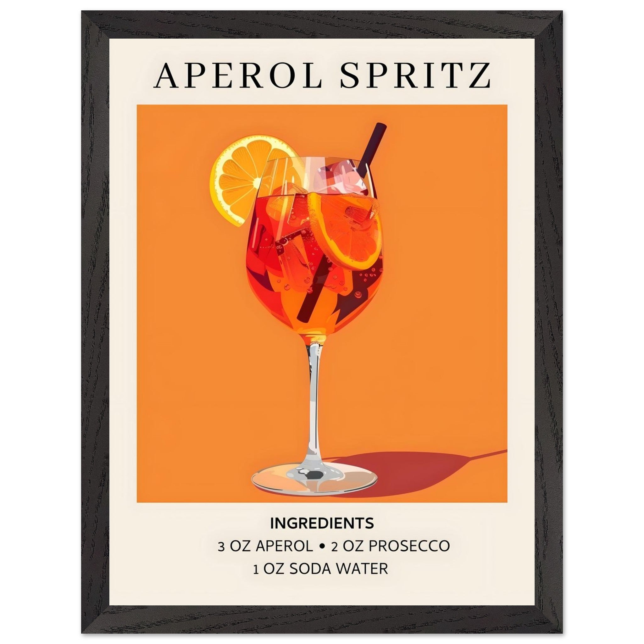 Artfulprints Poster met Lijst Aperol Spritz - Ingrediënten - 30x40 cm