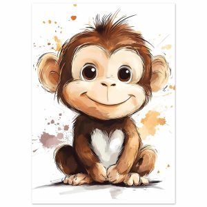 Artfulprints Poster Schattige aap – 50×70 cm – Bruin