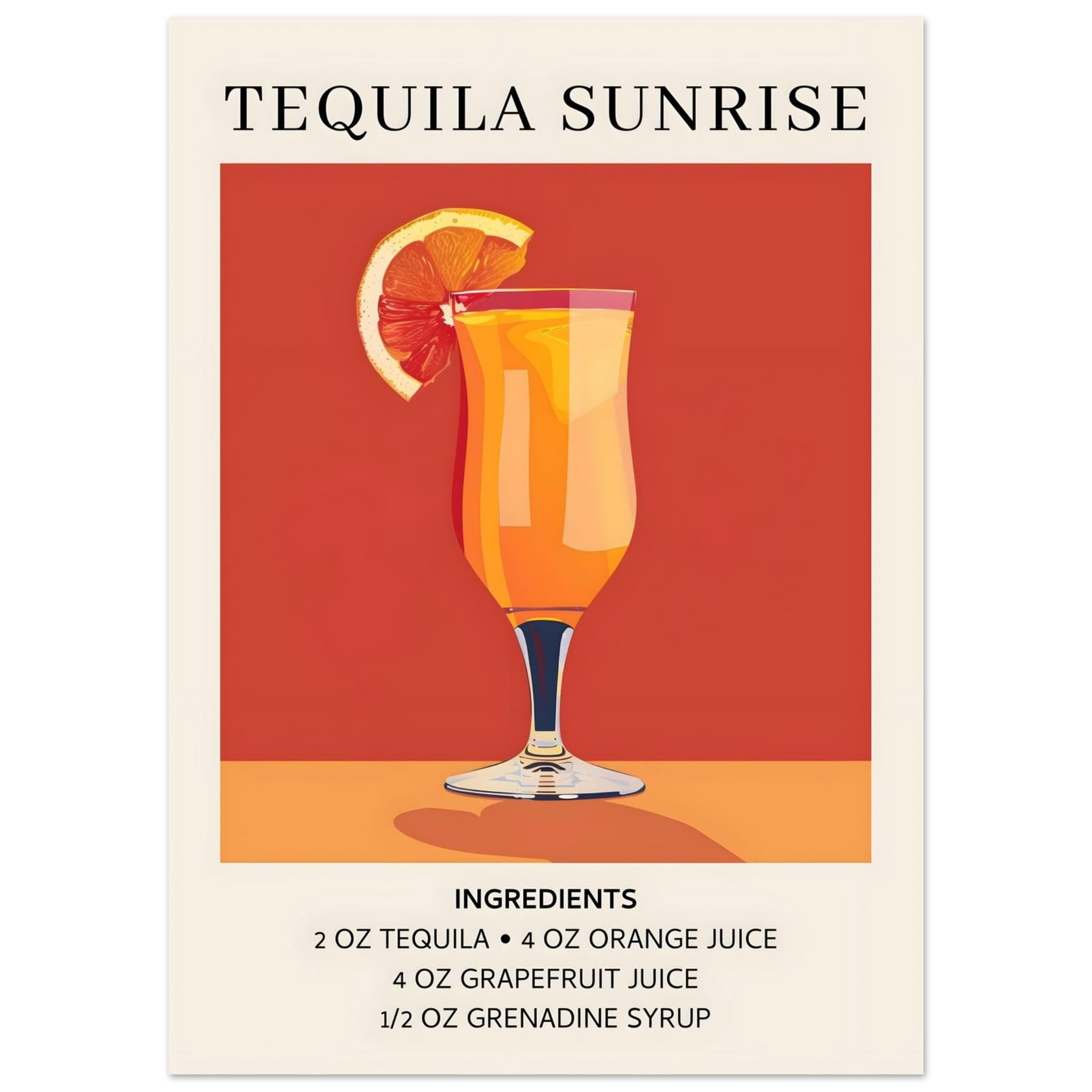 Artfulprints Poster Tequila Sunrise cocktail - Ingrediënten - 50x70 cm