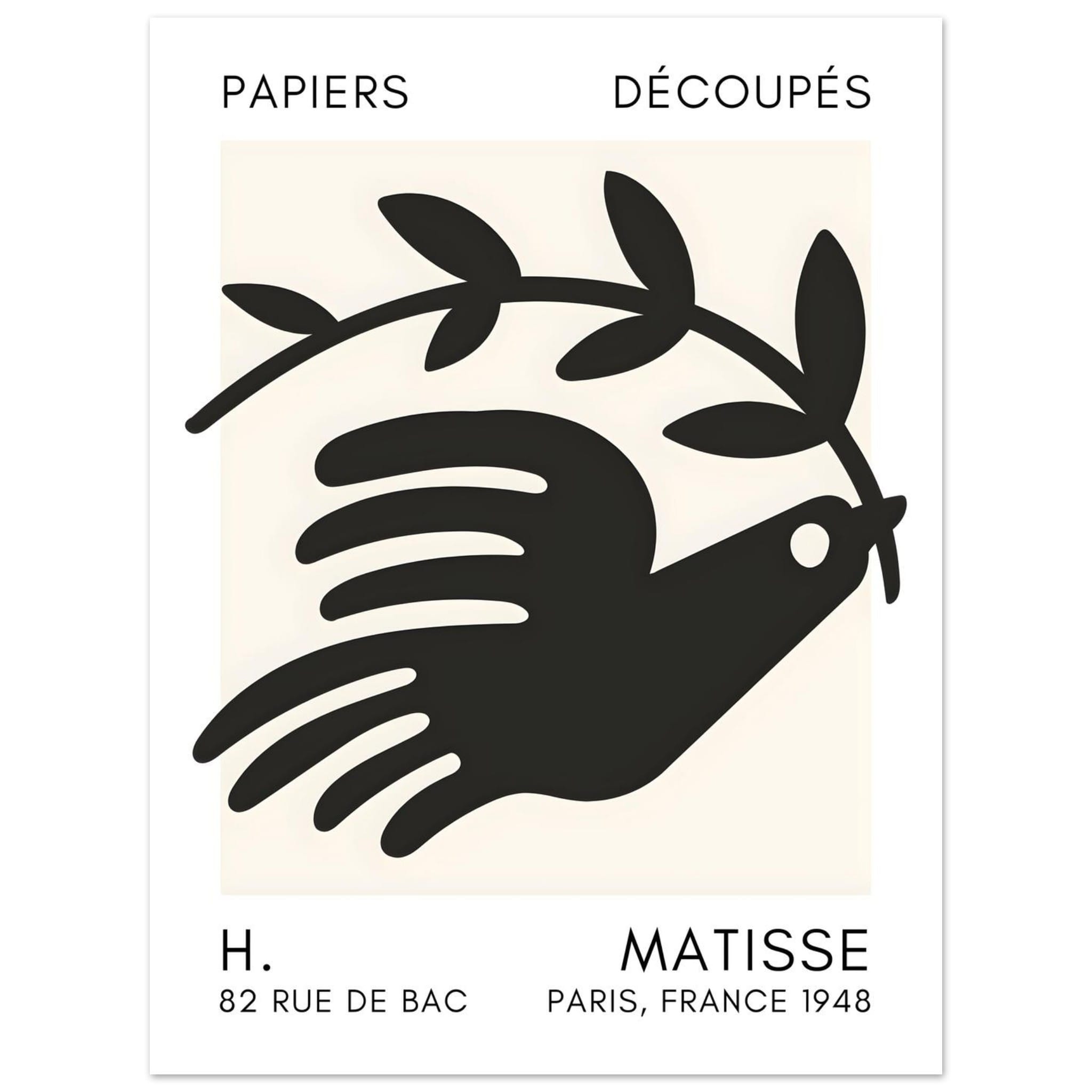 Artfulprints Poster Matisse - Peace dove black - 30x40 cm - Zwart