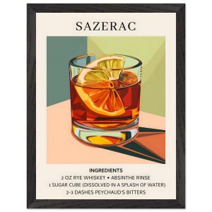 Artfulprints Poster met Lijst Sazerac cocktail – Ingrediënten – 30×40 Artfulprints Poster met Lijst Sazerac cocktail – Ingrediënten – 30×40