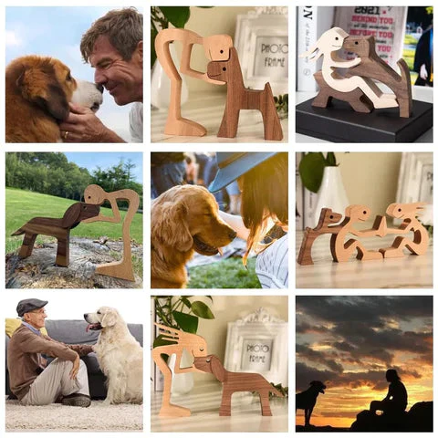PawBond – Handgemaakt Houten Hond & Mens Sculptuur | Hondenbeeldje