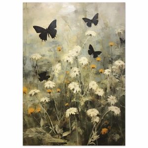 Artfulprints Poster Butterflies in flowerfield 2 – 50×70 cm – Groen