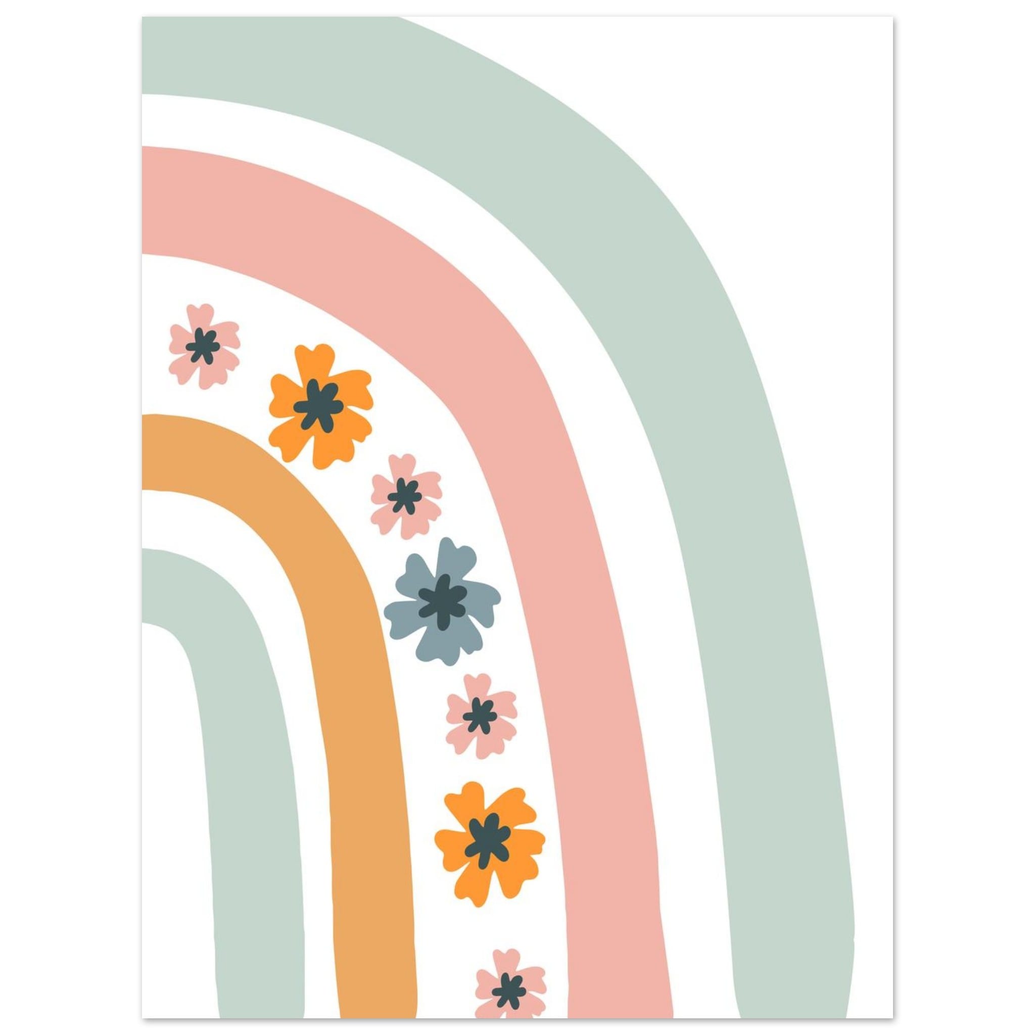 Artfulprints Poster Regenboog met bloemen II - 30x40 cm - Meerkleurig