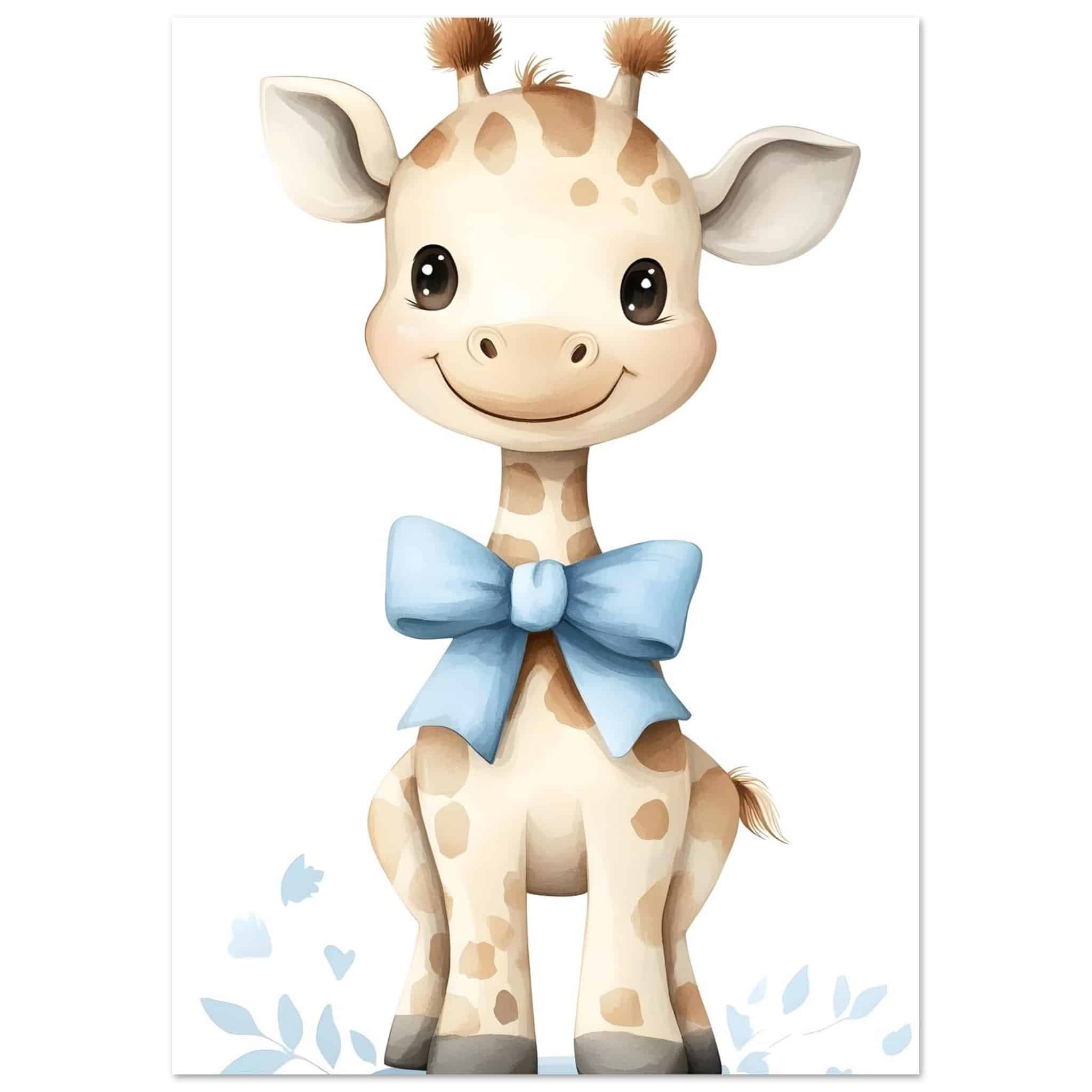 Artfulprints Poster Giraffe met blauwe strik - A4 21x29.7 cm - Geel