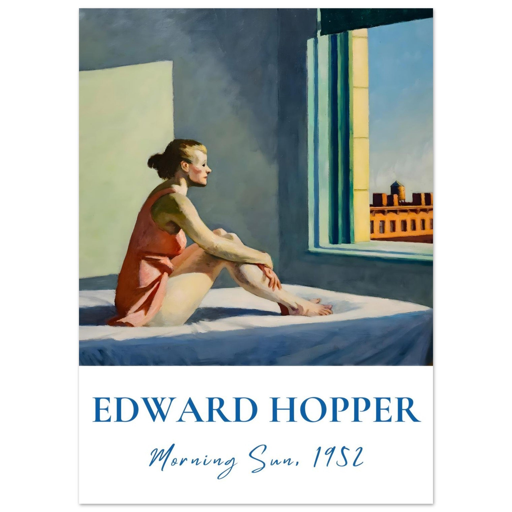 Artfulprints Poster Edward Hopper - Morning sun - 50x70 cm - Blauw