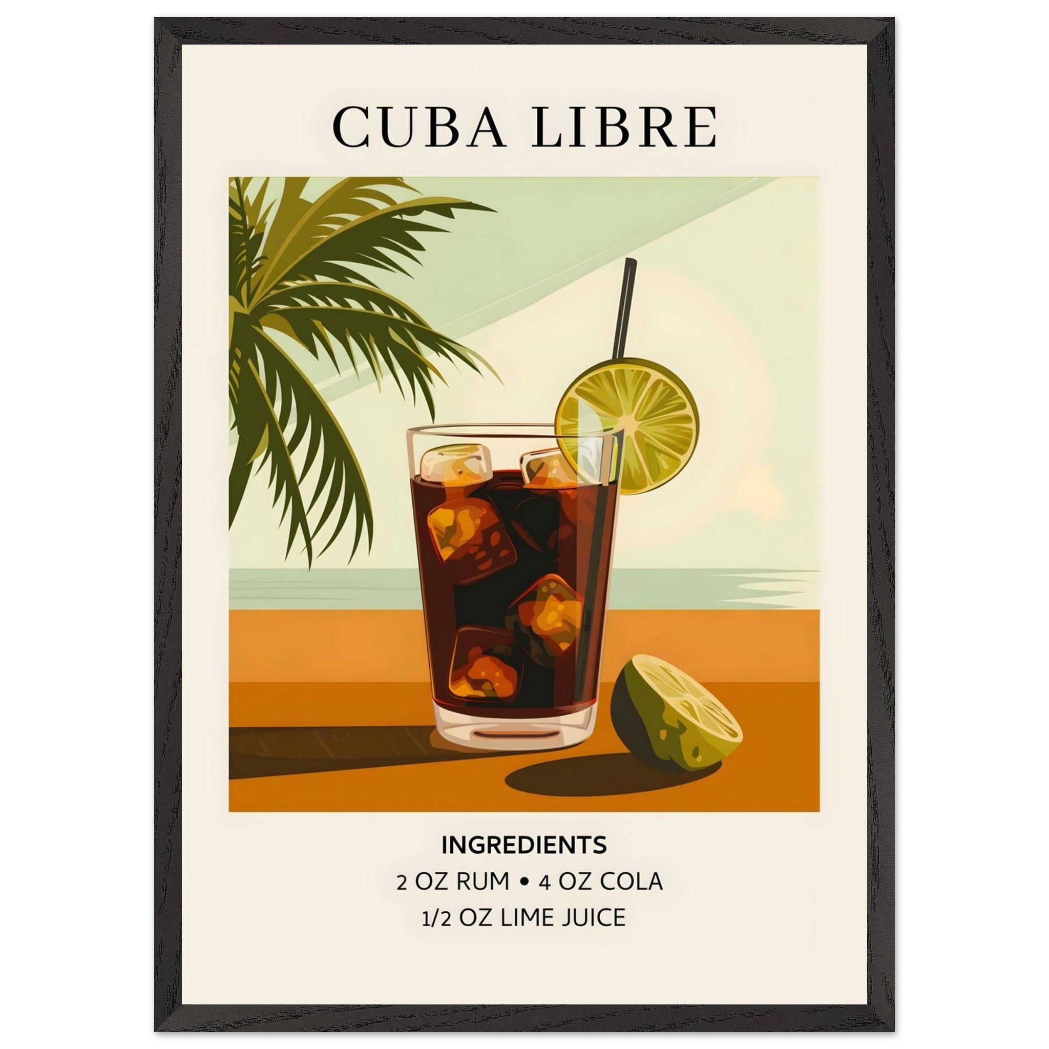 Artfulprints Poster met Lijst Cuba Libre cocktail - Ingrediënten - 50x