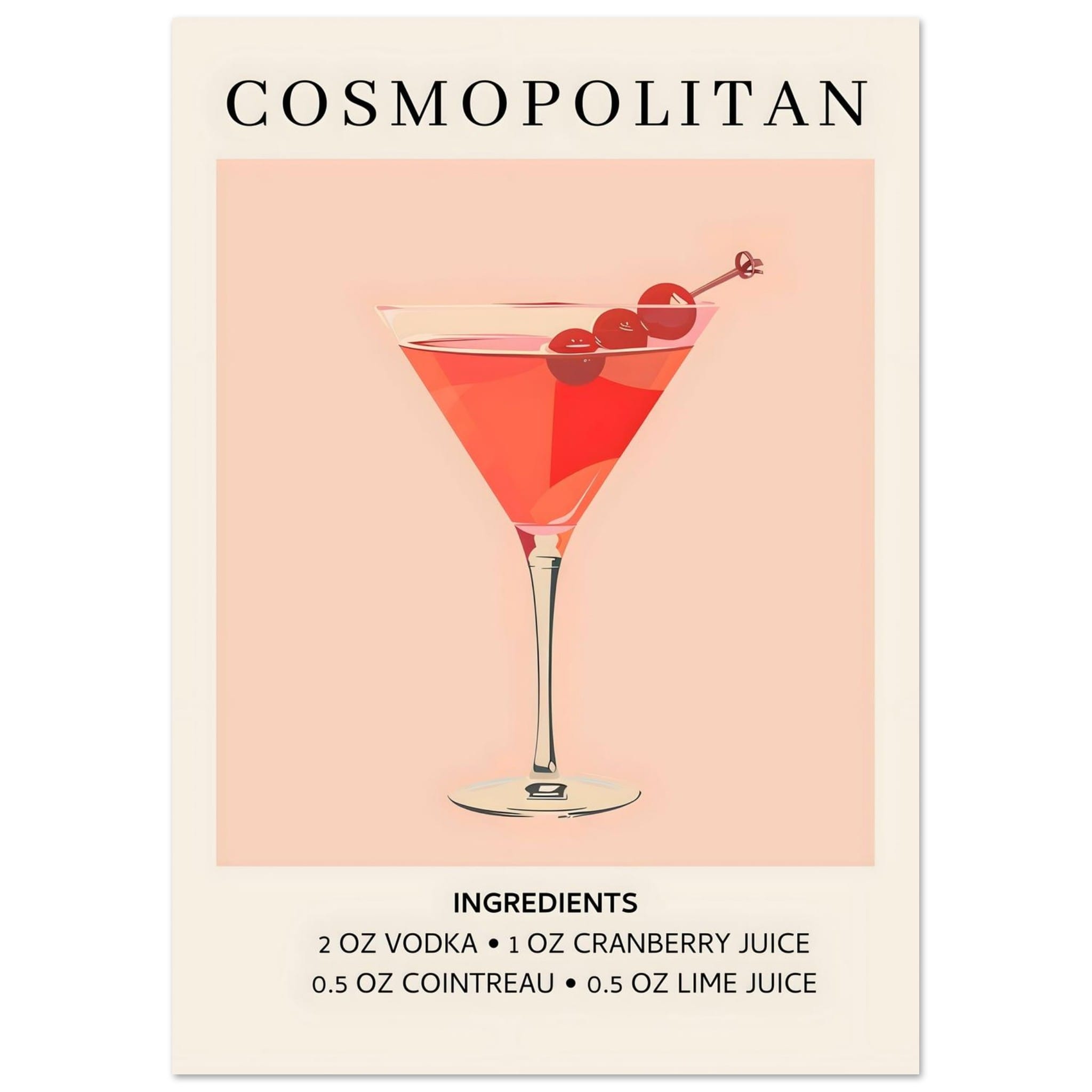 Artfulprints Poster Cosmopolitan cocktail - Ingrediënten - A4 21x29.7