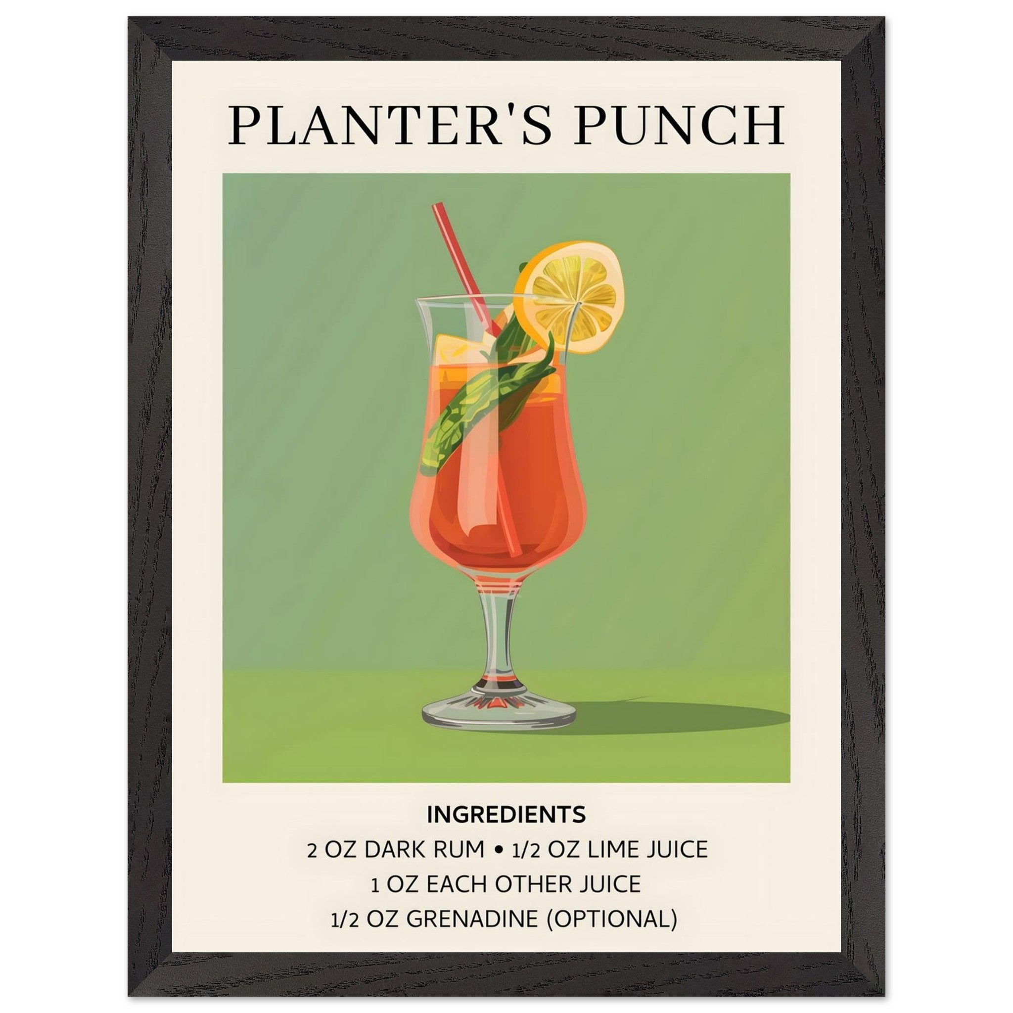 Artfulprints Poster met Lijst Planter's Punch cocktail - Ingrediënten