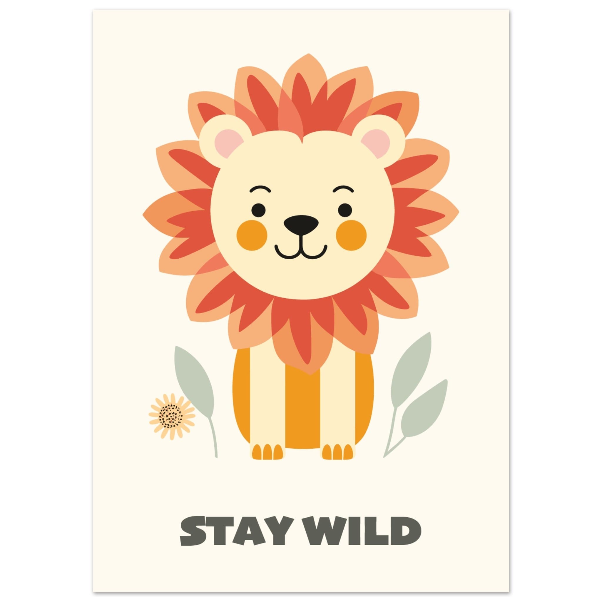 Artfulprints Poster Leeuwtje stay wild - 50x70 cm - Oranje