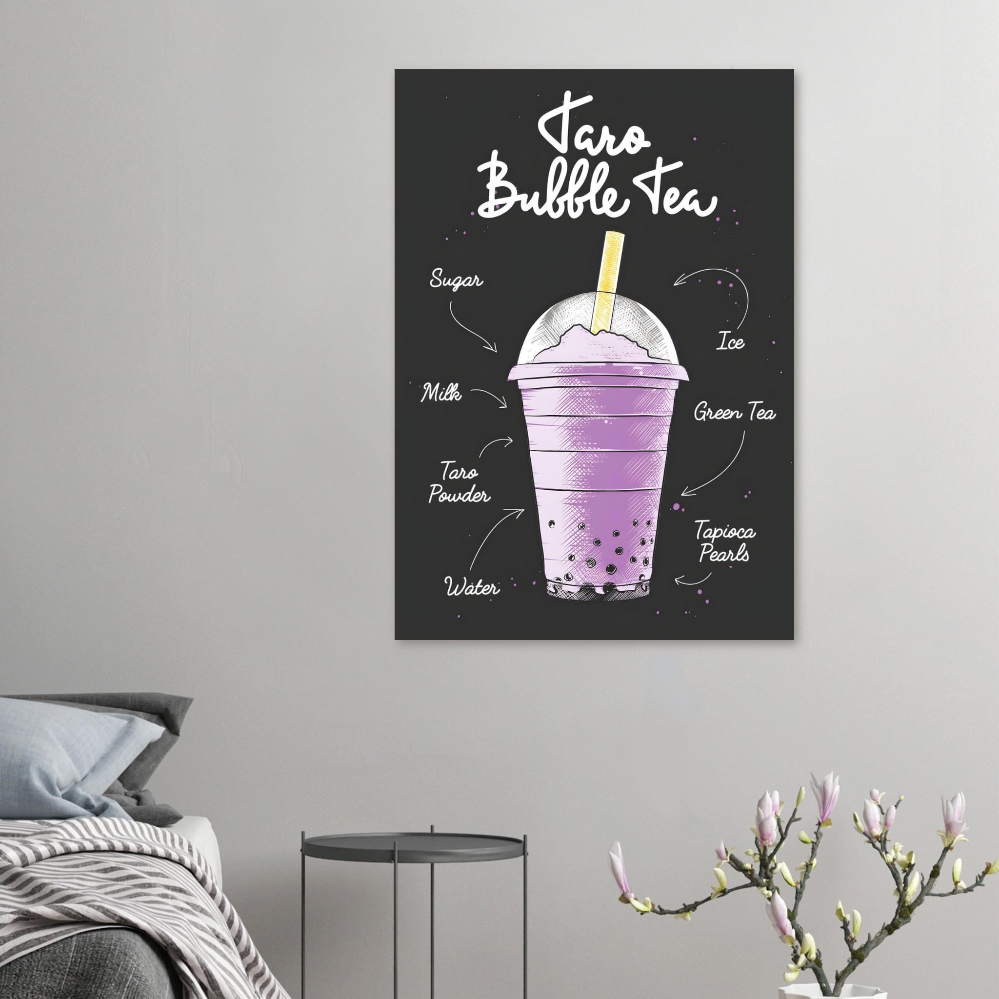 Artfulprints Taro Bubble Tea – Ingrediënten poster 70x100 cm