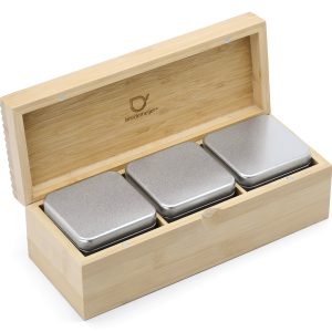Bredemeijer -Bamboe theedoos – 3 blikjes – geribbeld deksel Bredemeijer -Bamboe theedoos – 3 blikjes – geribbeld deksel