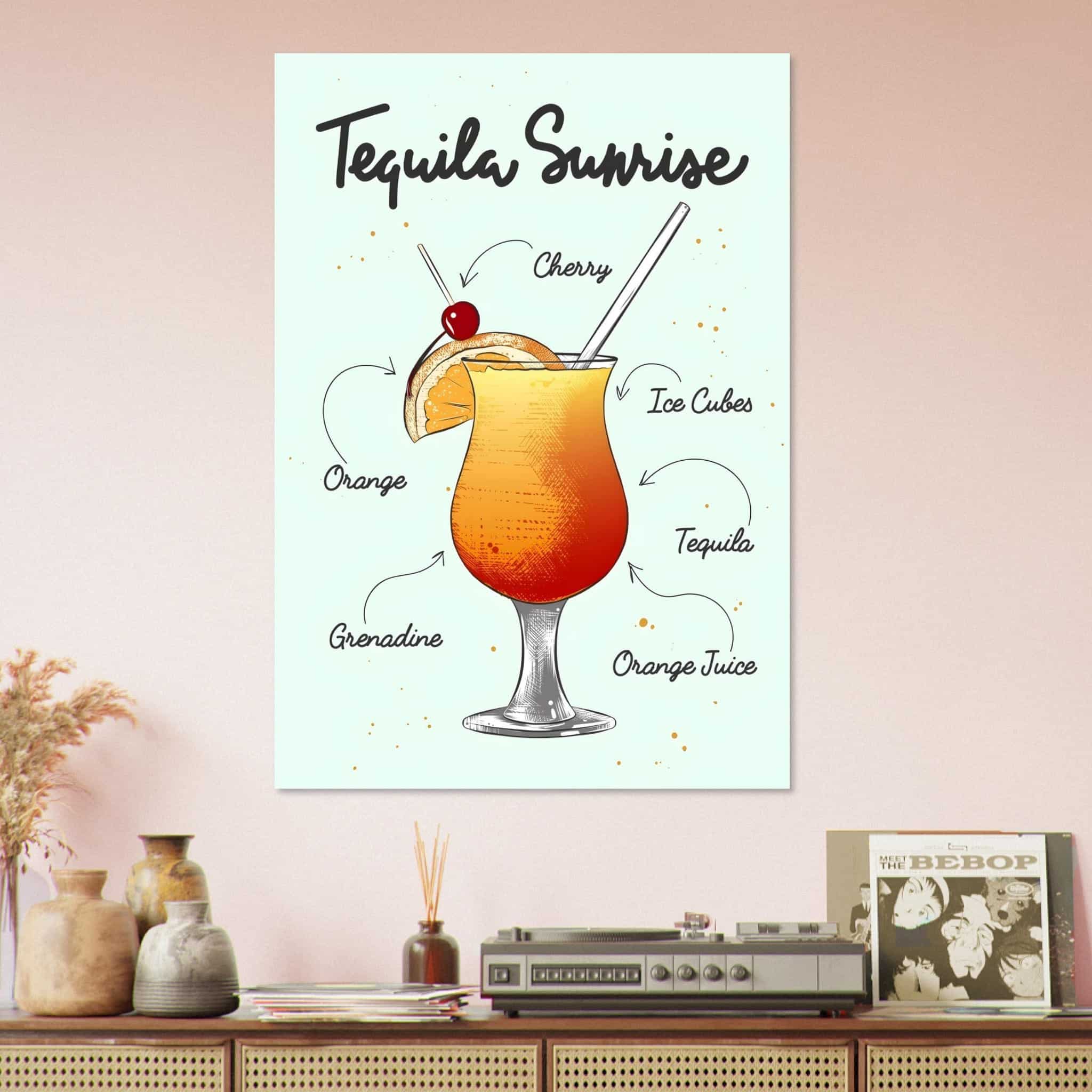 Artfulprints Tequila Sunrise cocktail – Illustratie poster 70x100 cm
