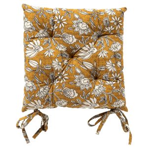 JUDITH – stoelkussen 40×40 cm – bloemenmotief – met striklinten – Chai JUDITH – stoelkussen 40×40 cm – bloemenmotief – met striklinten – Chai