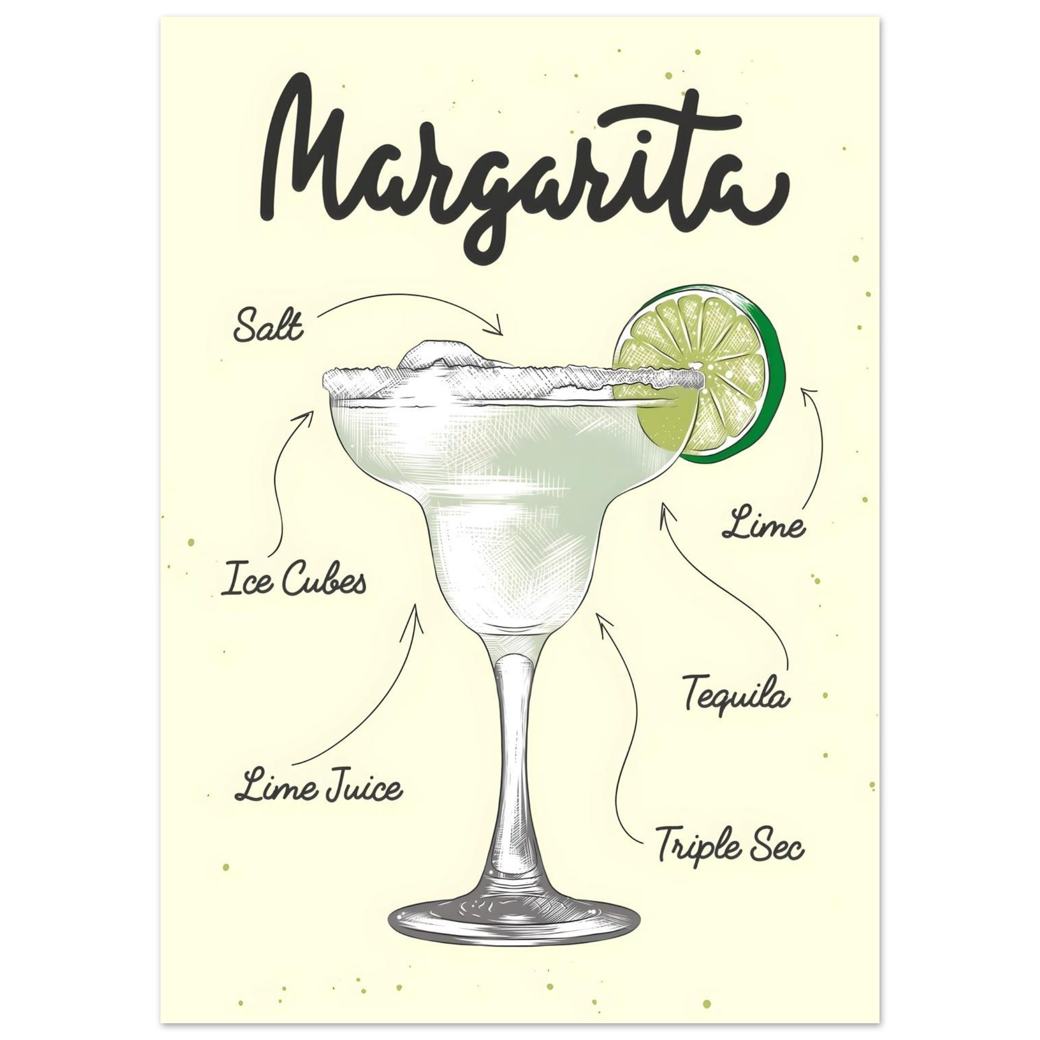 Artfulprints Margarita cocktail – Illustratie poster 50x70 cm