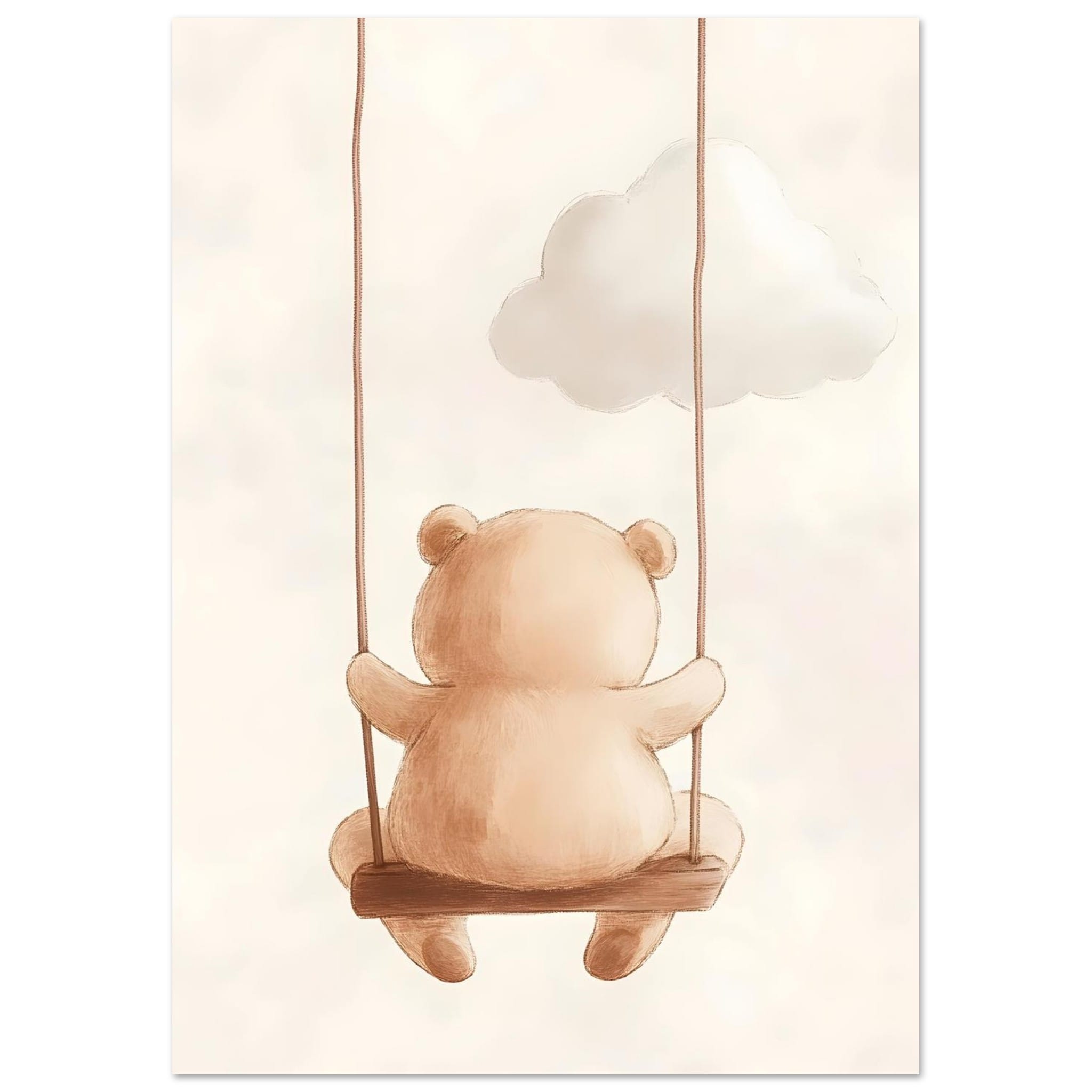 Artfulprints Poster Schommelende knuffelbeer - A4 21x29.7 cm - Bruin