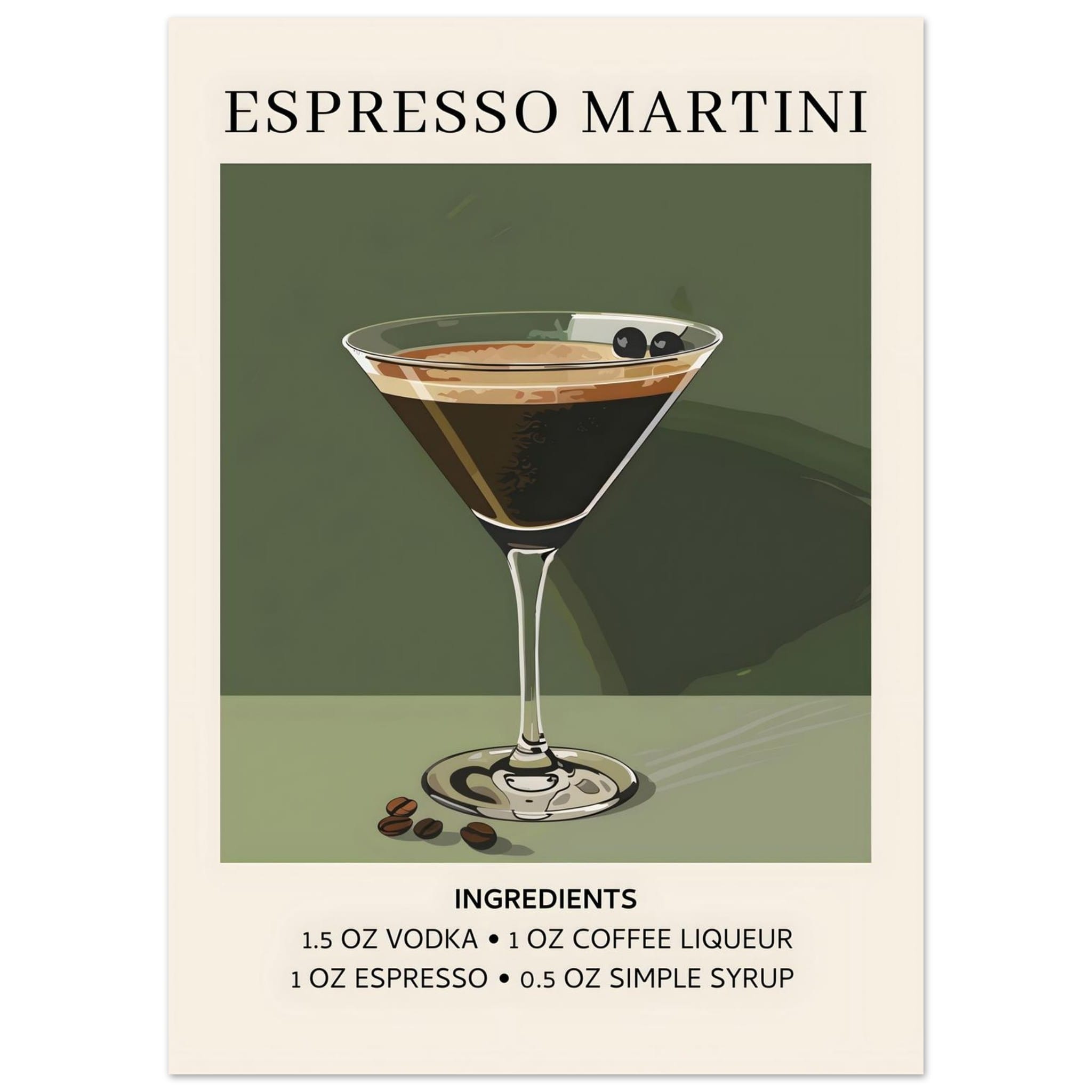 Artfulprints Poster Espresso Martini cocktail - Ingrediënten - 50x70 c