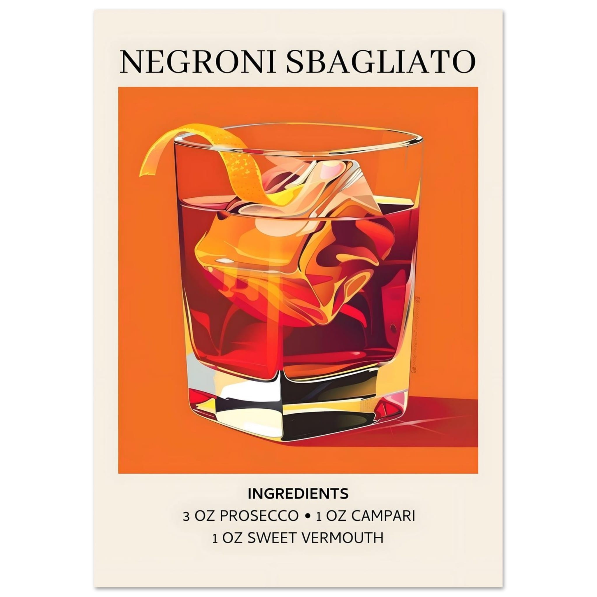 Artfulprints Poster Negroni Sbagliato cocktail - Ingrediënten - A4 21x