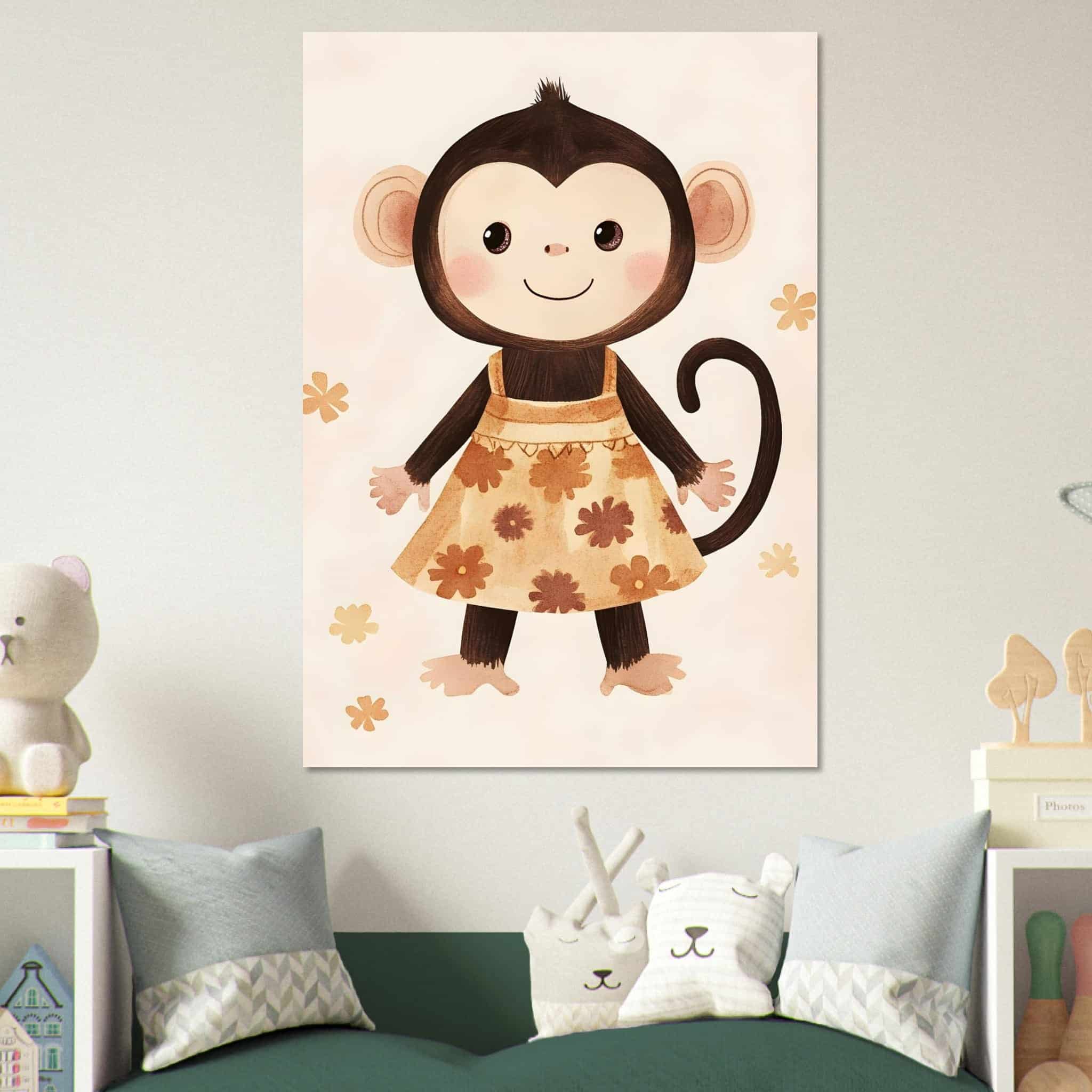 Artfulprints Poster Aapje in bloemenjurk - 70x100 cm - Meerkleurig