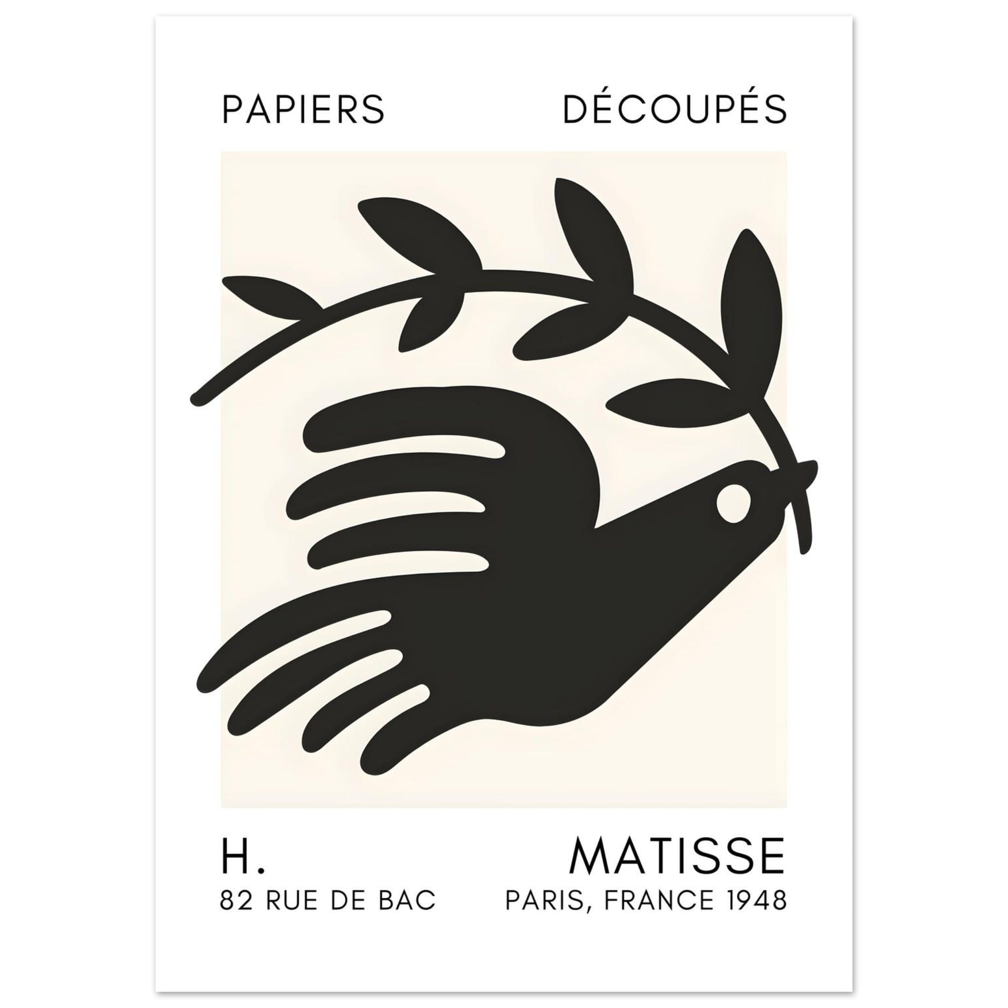Artfulprints Poster Matisse - Peace dove black - 50x70 cm - Zwart