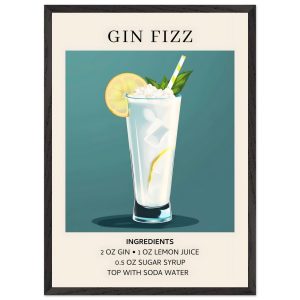 Artfulprints Poster met Lijst Gin Fizz cocktail – Ingrediënten – 50×70