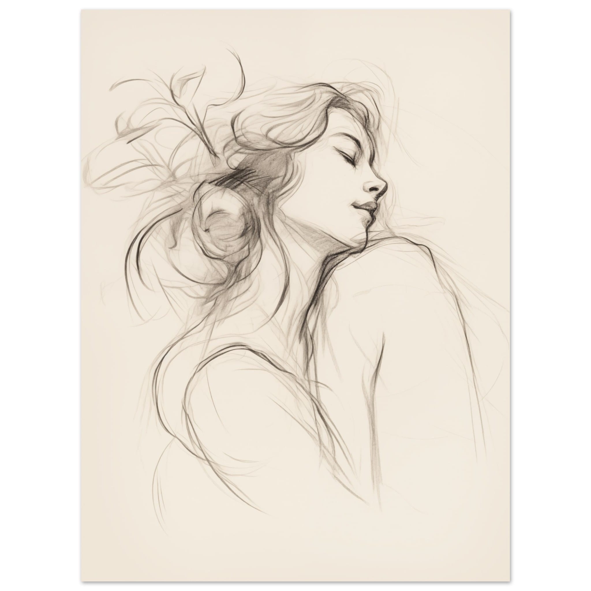 Artfulprints Poster Abstract - Whispers of her - 30x40 cm - Zwart / Wi