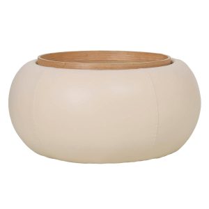 DÉJA Living Salontafel Draby – Rond Beige/Naturel – Incl. Opbergruimte