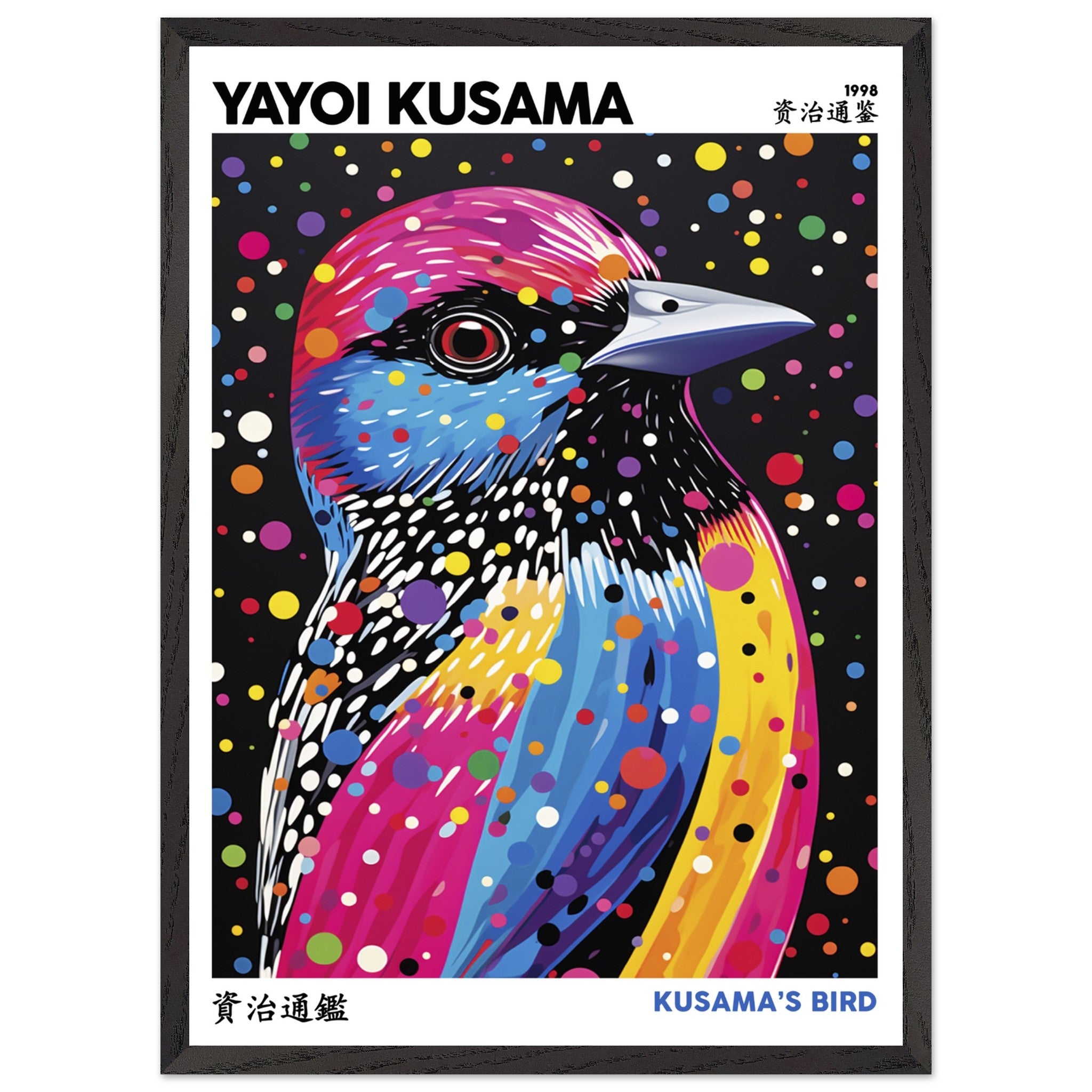 Artfulprints Poster met Lijst Yayoi Kusama - Kusama's bird - 50x70 cm
