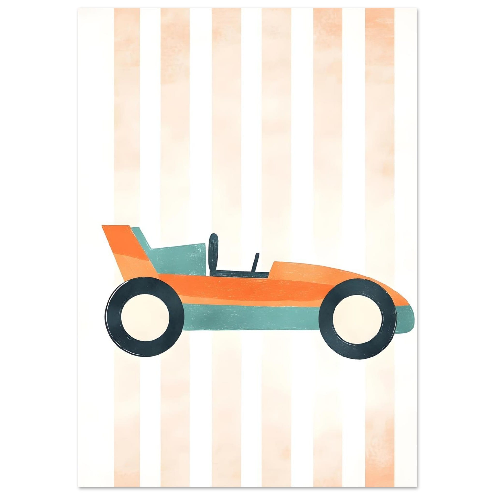 Artfulprints Poster Retro raceauto - A4 21x29.7 cm - Oranje