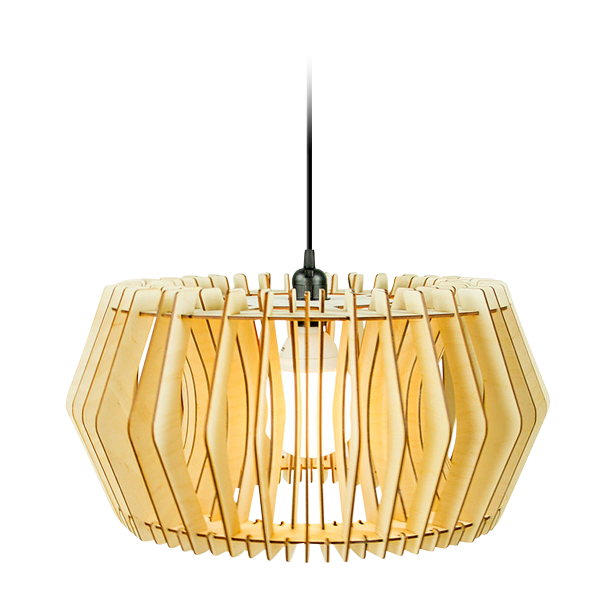 Bomerango Caeser S houten hanglamp small - met koordset zwart - Ø 43 c