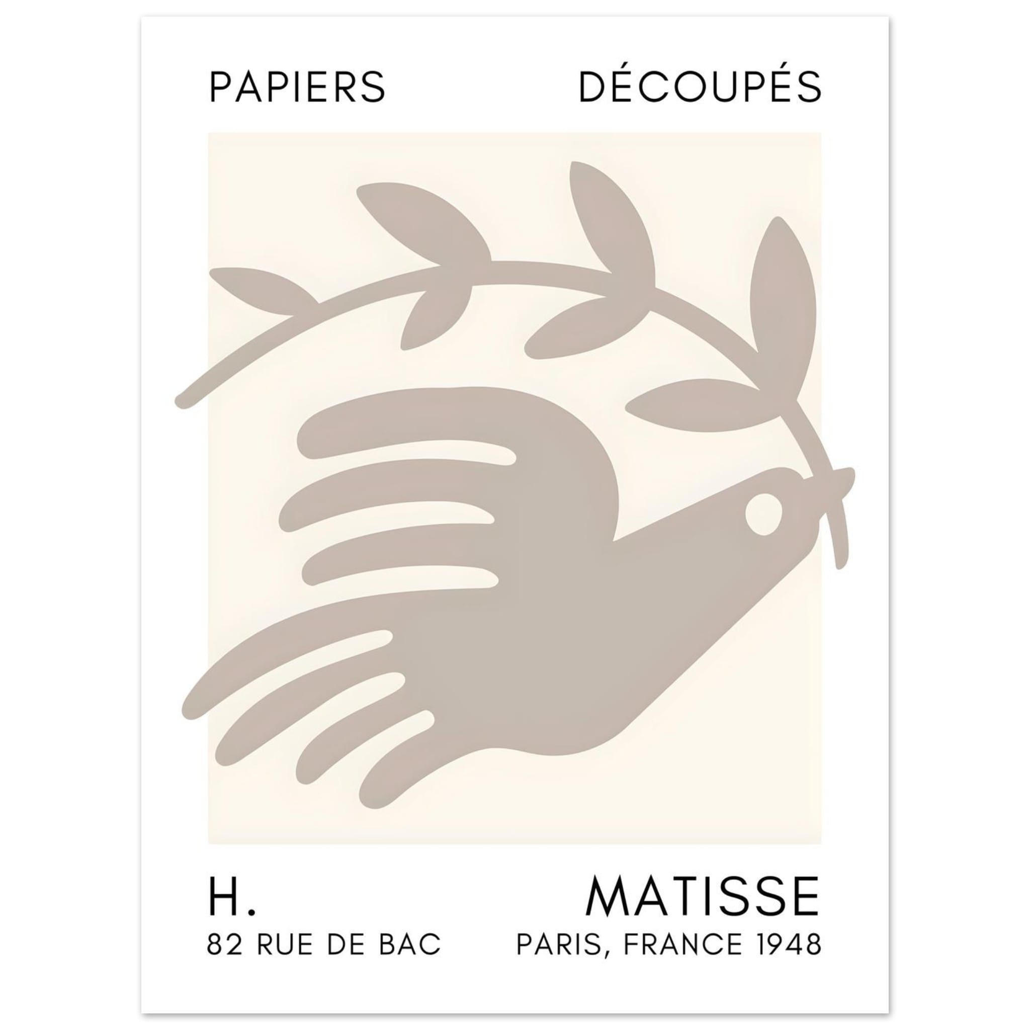 Artfulprints Poster Matisse - Peace dove grey - 30x40 cm - Grijs