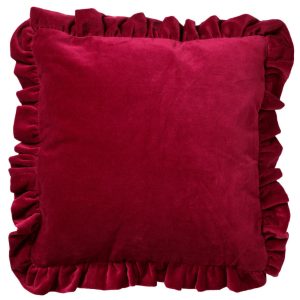 YARA – Sierkussen 45×45 cm – 100% katoen – velvet – met ruches – Red P YARA – Sierkussen 45×45 cm – 100% katoen – velvet – met ruches – Red P