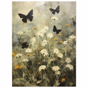 Artfulprints Poster Butterflies in flowerfield 2 – 30×40 cm – Groen