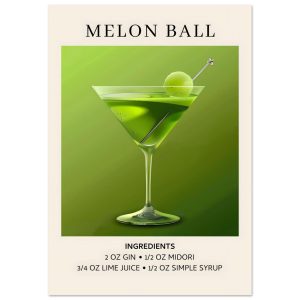 Artfulprints Poster met Lijst Melon Ball cocktail – Ingrediënten – 70x Artfulprints Poster met Lijst Melon Ball cocktail – Ingrediënten – 70x