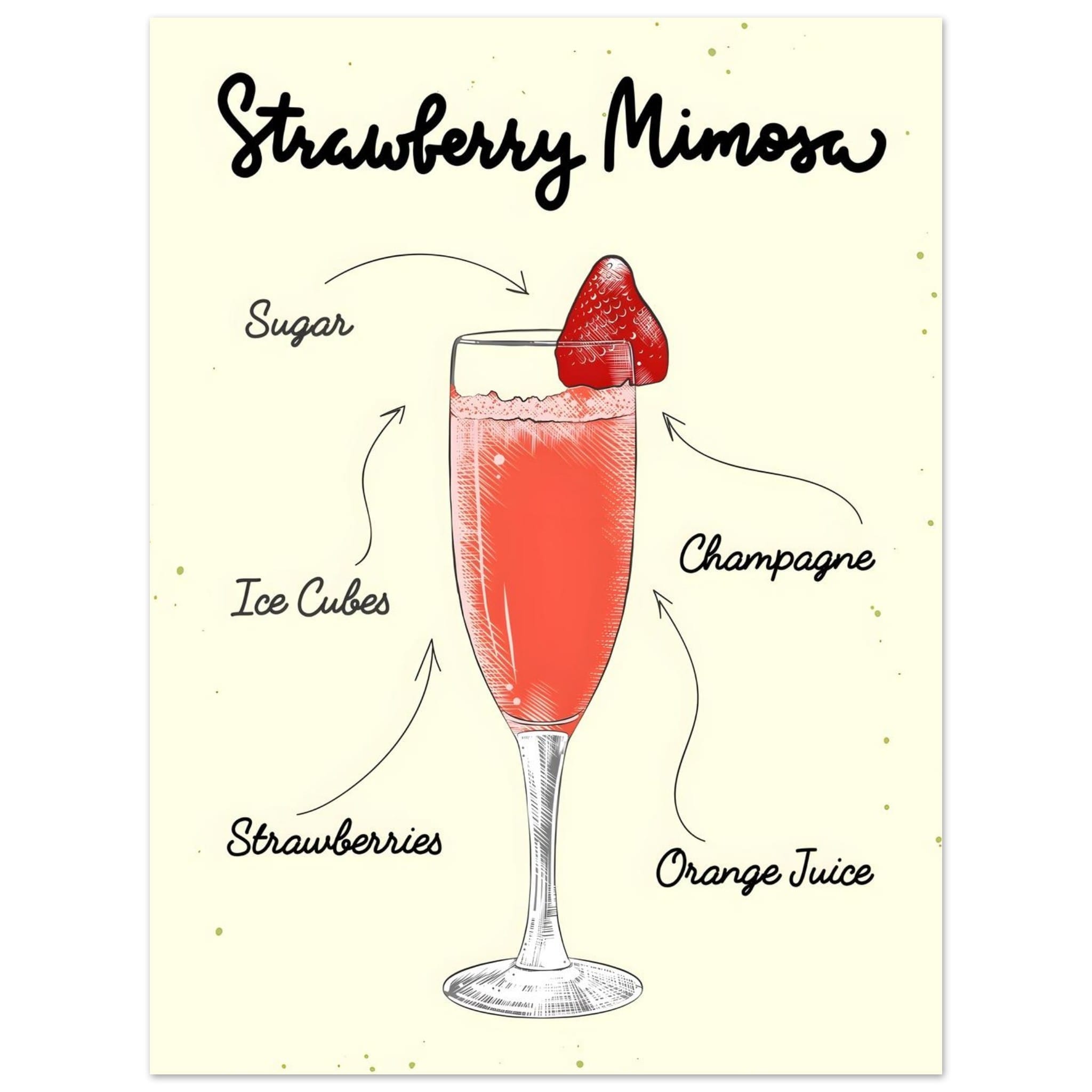 Artfulprints Strawberry Mimosa cocktail – Illustratie poster 30x40 cm