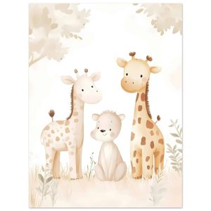 Artfulprints Poster Giraffen familie pastel – 30×40 cm – Geel