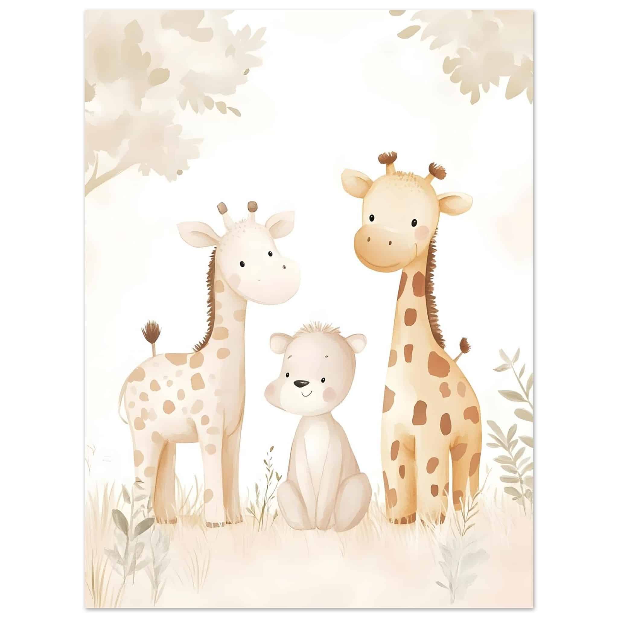 Artfulprints Poster Giraffen familie pastel - 30x40 cm - Geel