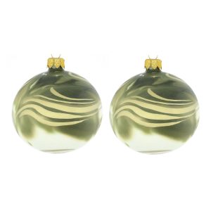 Dagmara kerstbal – olijfgroen – glas – set van 2 – met marmer effect e Dagmara kerstbal – olijfgroen – glas – set van 2 – met marmer effect e