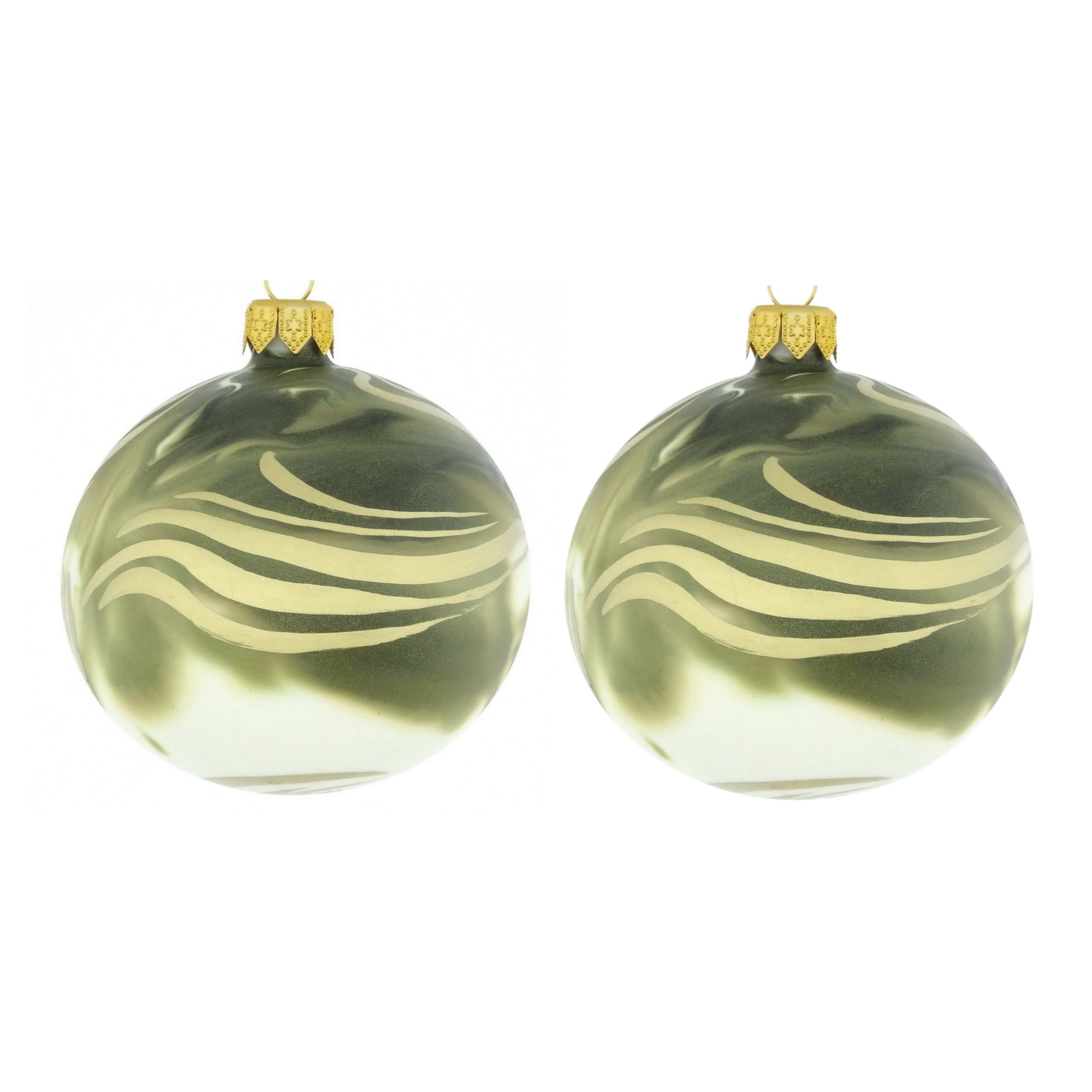 Dagmara kerstbal – olijfgroen – glas – set van 2 – met marmer effect e